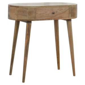 Lasix Wooden Circular Console Table In Oak Ish With 1 Drawer