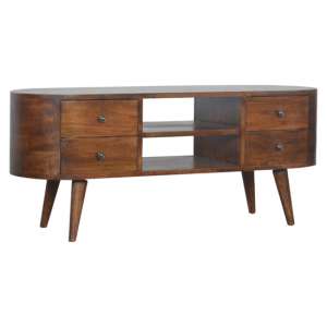 Lasix Wooden Circular TV Stand In Chestnut With 4 Drawers