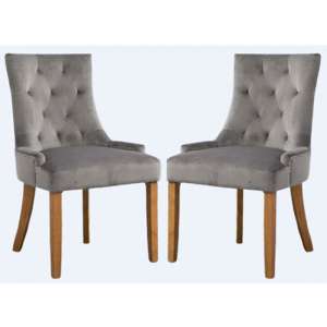 Lauren Grey Velvet Dining Chairs With Oak Legs In A Pair