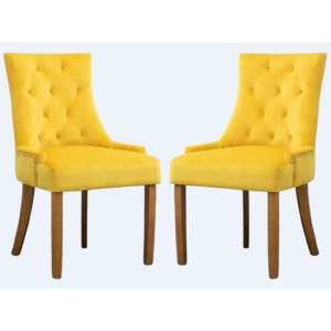 Lauren Ochre Velvet Dining Chairs With Oak Legs In A Pair
