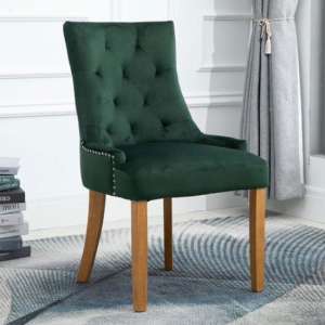 Lauren Velvet Dining Chair In Dark Green With Oak Legs