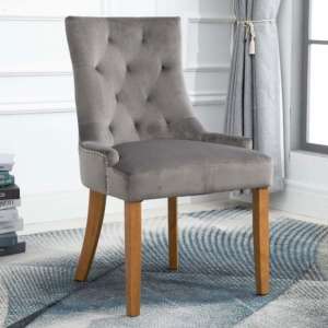 Lauren Velvet Dining Chair In Grey With Oak Legs