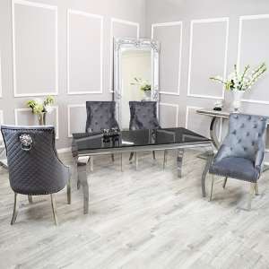 Laval Black Glass Dining Table With 8 Benton Dark Grey Chairs