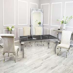 Laval Black Glass Dining Table With 8 North Cream Chairs
