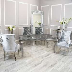 Laval Dark Grey Marble Dining Table With 6 Dessel Pewter Chairs