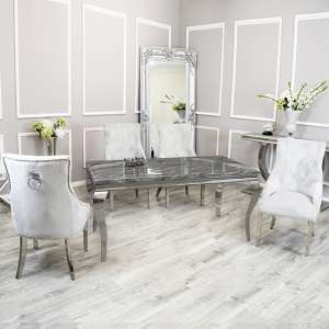 Laval Dark Grey Marble Dining Table 4 Dessel Light Grey Chairs