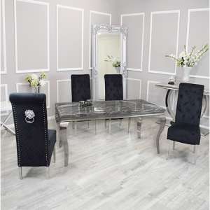 Laval Dark Grey Marble Dining Table With 4 Elmira Black Chairs