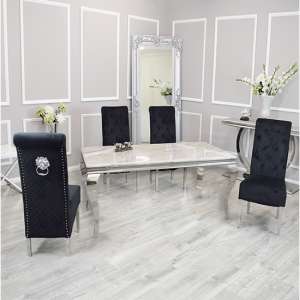 Laval Ivory Smoke Marble Dining Table 4 Elmira Black Chairs