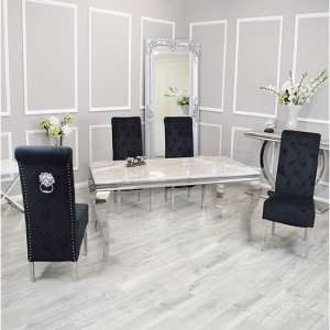 Laval Ivory Smoke Marble Dining Table 6 Elmira Black Chairs