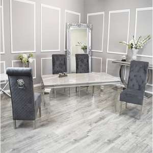 Laval Ivory Smoke Marble Dining Table 6 Elmira Dark Grey Chairs