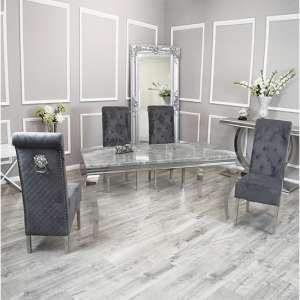 Laval Light Grey Marble Dining Table 8 Elmira Dark Grey Chairs