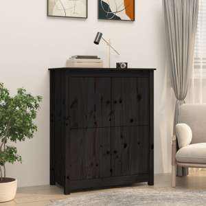 Laval Solid Pine Wood Sideboard With 4 Doors In Black