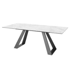 Lanton Ceramic And Glass Extending Dining Table In Light Grey