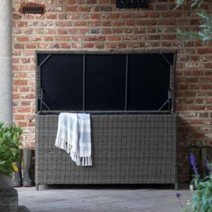 Lawes Outdoor Cushion Storage Box In Grey Weave Rattan