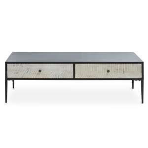 Laxer Wooden Coffee Table In Grey With Black Metal Frame