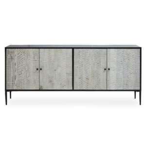 Laxer Wooden Sideboard In Grey With Black Metal Frame