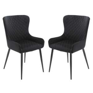 Laxly Diamond Black Velvet Dining Chairs In A Pair
