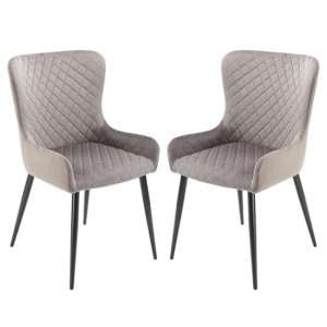 Laxly Diamond Grey Velvet Dining Chairs In A Pair