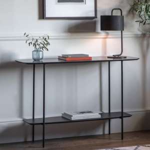 Leadwort Wooden Console Table In Black Marble Effect