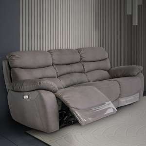 Leda Fabric Electric Recliner 3 Seater Sofa With USB In Grey