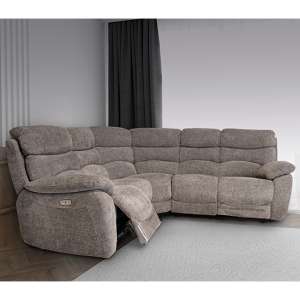 Leda Fabric Electric Recliner Right Hand Corner Sofa In Ash