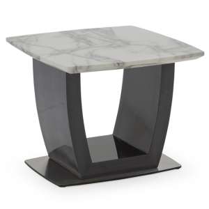 Leduc Square Marble Lamp Table In Grey High Gloss
