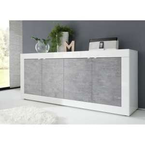 Taylor 4 Doors Sideboard In White High Gloss And Cement Effect