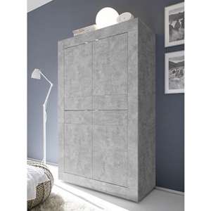 Taylor Wooden Highboard In Concrete With 4 Doors