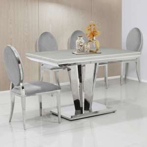 Leming 80cm Cream Marble Dining Table 4 Holyoke Grey Chairs
