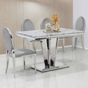 Leming 80cm Grey Marble Dining Table 4 Holyoke Grey Chairs