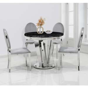Leming 90cm Black Marble Dining Table 4 Holyoke Grey Chairs