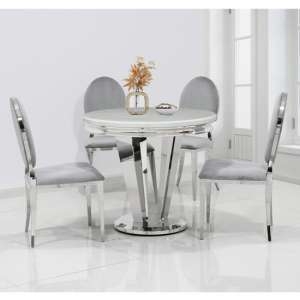 Leming 90cm Cream Marble Dining Table 4 Holyoke Grey Chairs