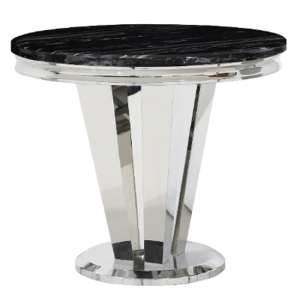 Leming 90cm Round Marble Dining Table In Black With Chrome Base