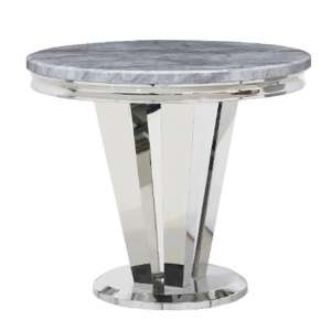 Leming 90cm Round Marble Dining Table In Grey With Chrome Base