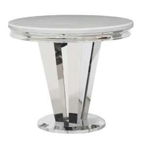 Leming 90cm Round Marble Dining Table In Cream With Chrome Base