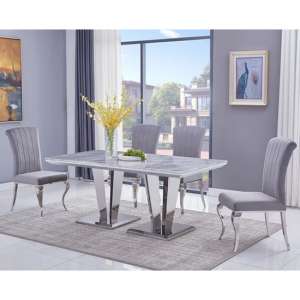 Leming Large Grey Marble Dining Table With 6 Liyam Grey Chairs