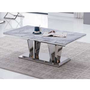 Leming Marble Coffee Table In Grey With Chrome Twin Pedestals