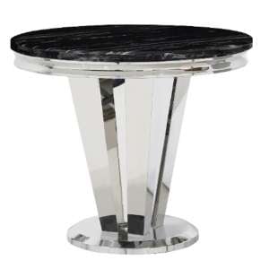 Leming Round Marble Dining Table In Black With Chrome Base