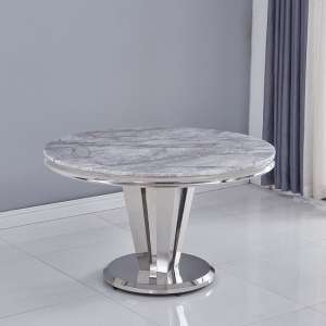Leming Round Marble Dining Table In Grey With Chrome Base