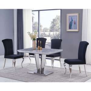 Leming Small Grey Marble Dining Table With 4 Liyam Black Chairs