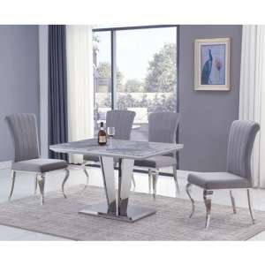 Leming Small Grey Marble Dining Table With 4 Liyam Grey Chairs