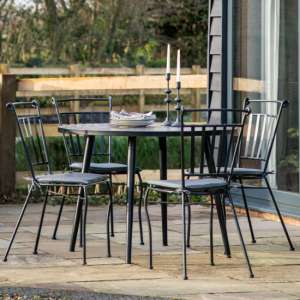 Lenexa Round Outdoor Mosaic Wooden Dining Table In Charcoal