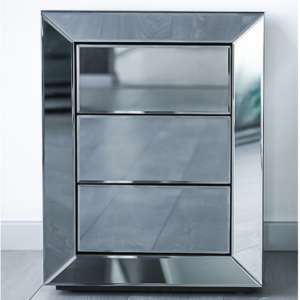 Lenna Mirrored Wooden Bedside Cabinet In Grey