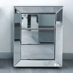 Lenna Mirrored Wooden Bedside Cabinet In Silver