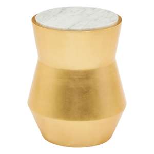 Leno 46cm White Marble Top Side Table With Gold Wooden Base