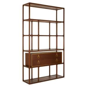 Leno Wooden Book Shelving Unit In Walnut And Brass
