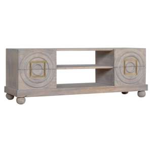Leonardo Wooden TV Stand In Acid Wash And Brass Inlay