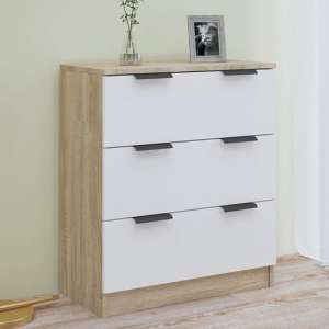 Leslie Wooden Chest Of 3 Drawers In White And Sonoma Oak