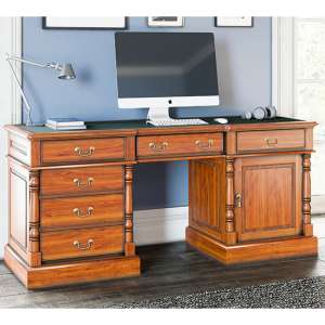 Leupp Wooden Twin Pedestal Computer Desk In Light Brown