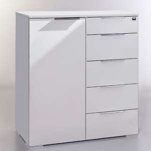 Levelup Wooden Sideboard In White With 1 Door And 5 Drawers